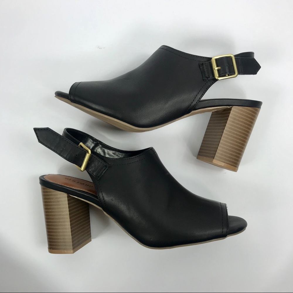 Old Navy | Black Strap Heeled Peep Toe Mules